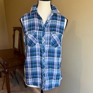 Denver Hayes Blue Plaid Checkered Shirt Western Reversible Western Women's